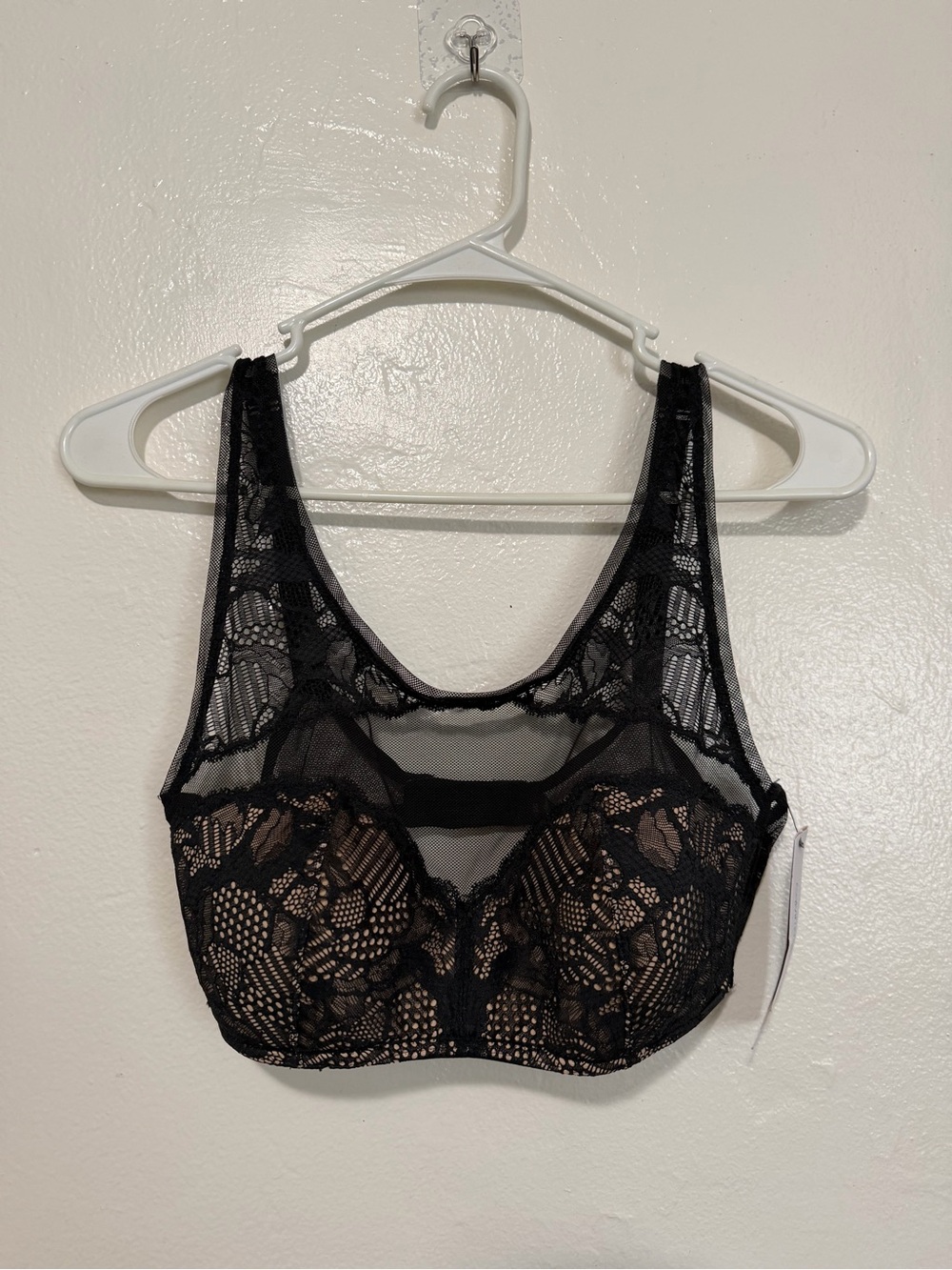 Calvin Klein Black Lace Bralette with Sheer Mesh